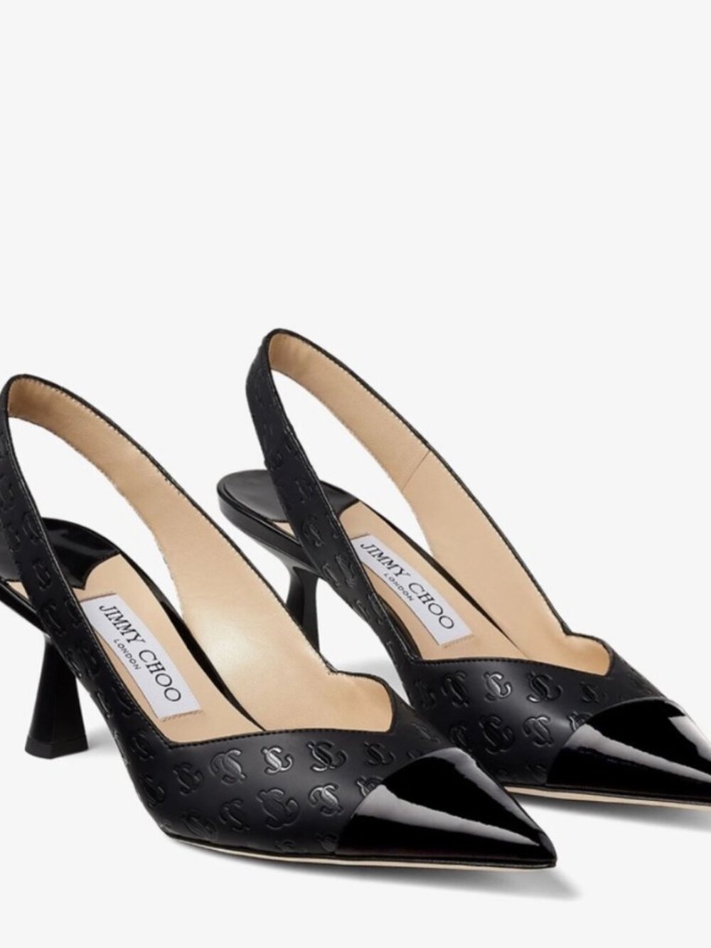 Jimmy Choo Black Logo Embossed Leather Liya Slingback Pumps Size 35.5